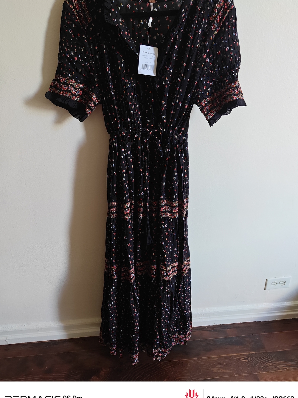 Free People Black Maxi Dress with Pink Floral Border - Picture 4 of 5